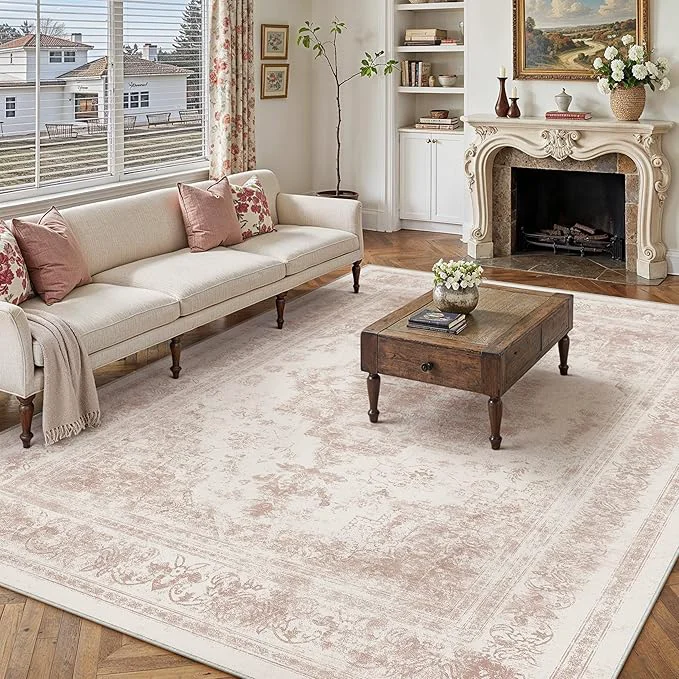 Innovative Washable Rug 8×10 Area Rug for Living Room Pink Vintage Boho Medallion Large First-Class
