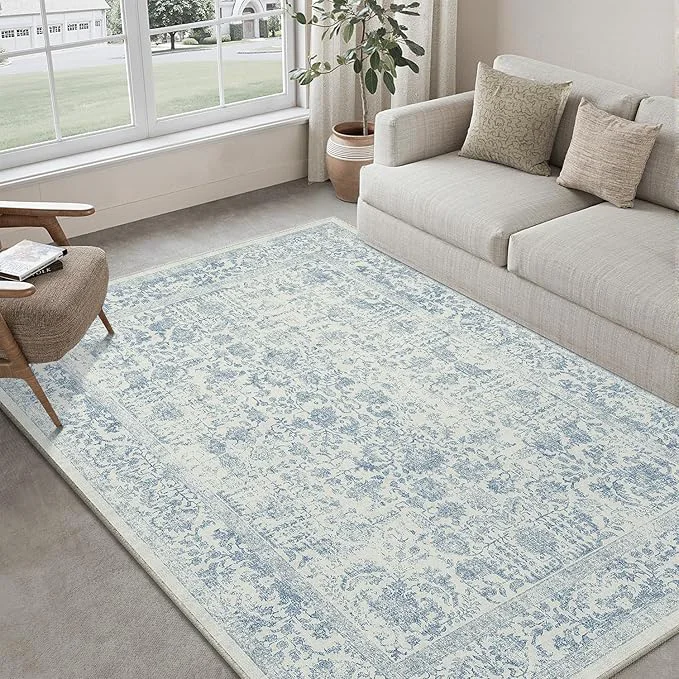 Trusted Blue Area Rug 5×7 Machine Washable Vintage Living Room Distressed Non Slip Advanced