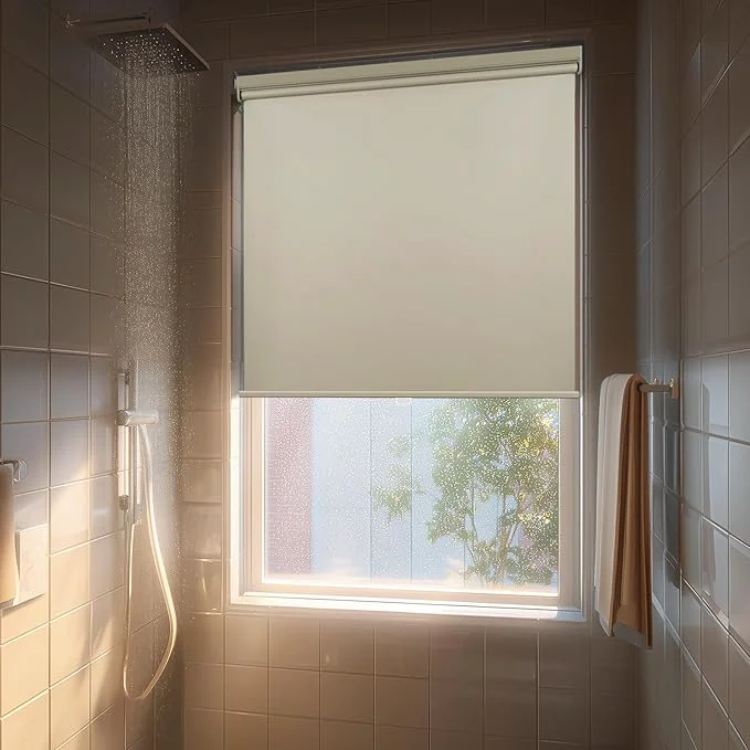 Exclusive HESTIA No Drill Cordless Blackout Roller Shades Screwless Waterproof Shower Dependable