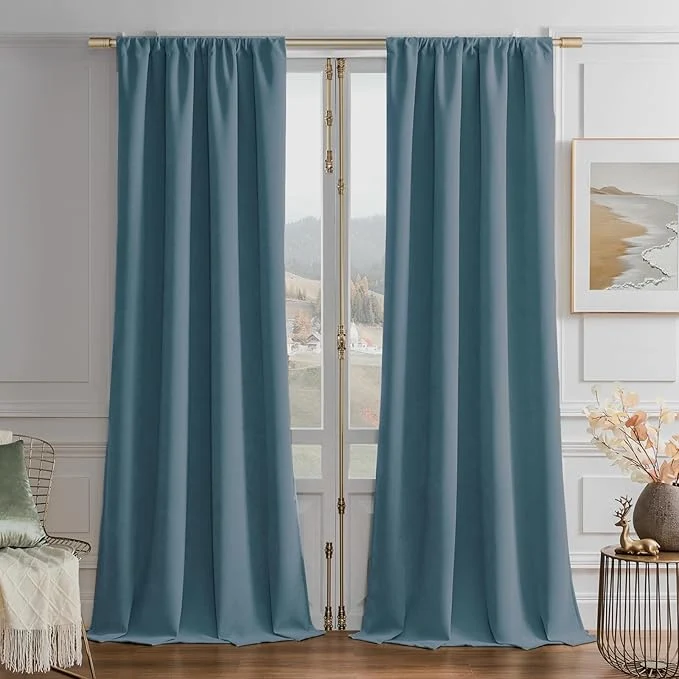 Comfortable Joydeco Greyish Blue Velvet Curtains 84 Inches 2 Panels Luxury Thermal Minimalist