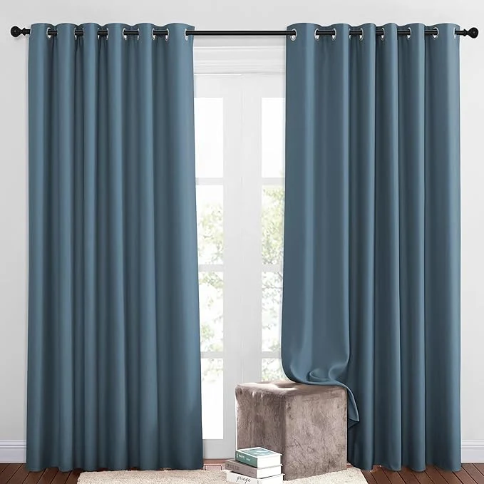Enhanced NICETOWN 50 Blackout Smoky Blue Sliding Glass Curtains 2 Panels Set Unique