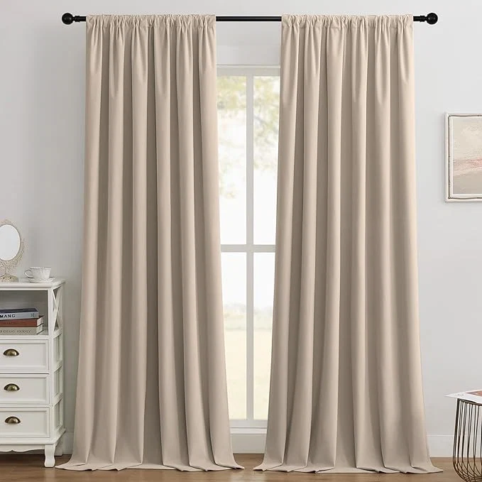 Fast Joydeco Beige Blackout Curtains 84 Inch 2 Panels Luxury Thermal Beige Smart