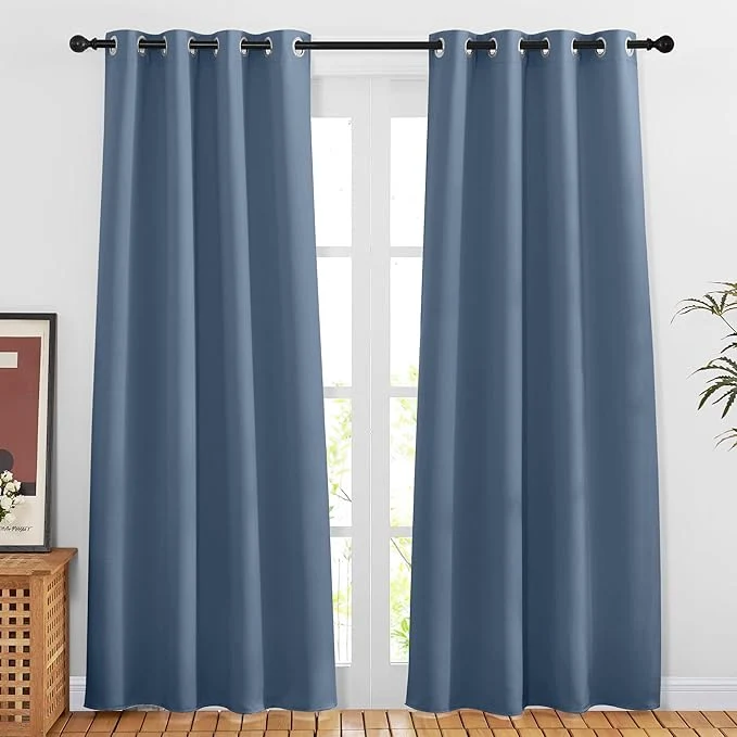 Stylish NICETOWN Stone Blue Blackout Doorway Curtains 80 inches Long Grommet Light Exclusive