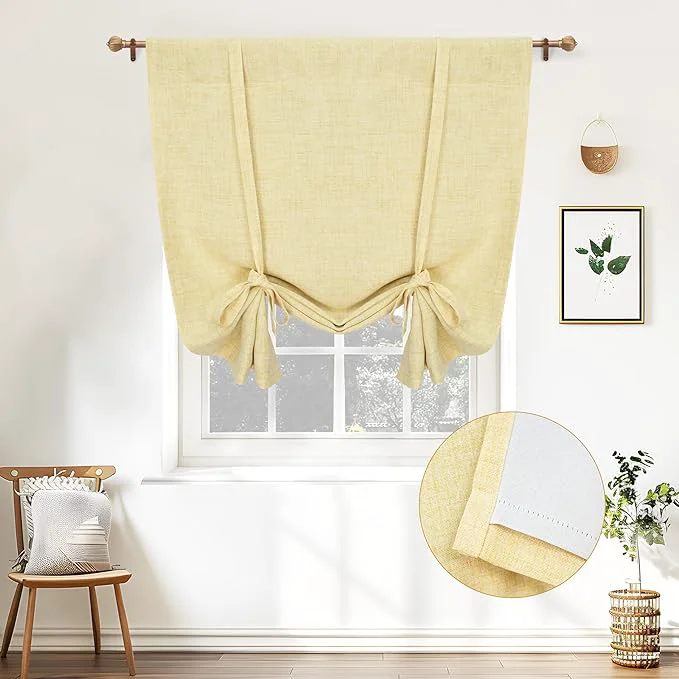 Clean DriftAway Double Layer Linen Blackout Tie Up Curtains Thermal Insulated Fully Selected