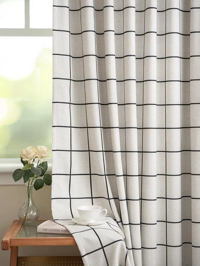 Trendy Plaid Pinch Pleated Curtains Pure