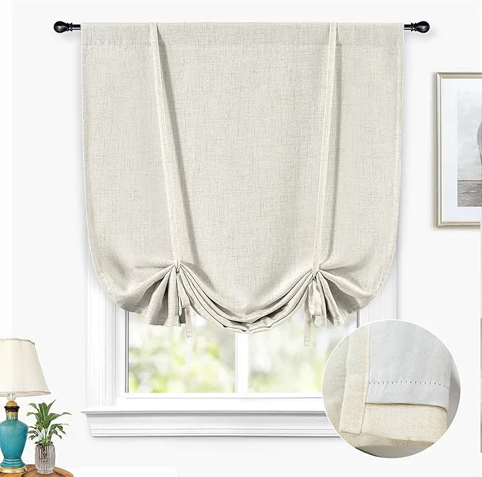 Verified DriftAway Double Layer Linen Blackout Tie Up Curtains Thermal Insulated Fully Quality