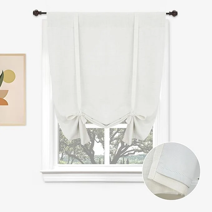 User-Friendly DriftAway Double Layer Linen Blackout Tie Up Curtains Thermal Insulated Fully Secure