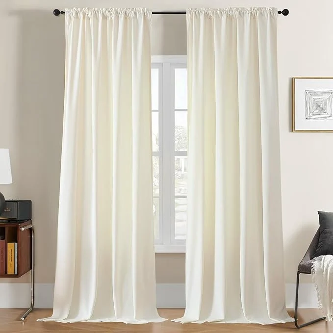 Efficient Joydeco Ivory Velvet Curtains 84 inch Length 2 Panels Luxury Blackout Rod Stylish