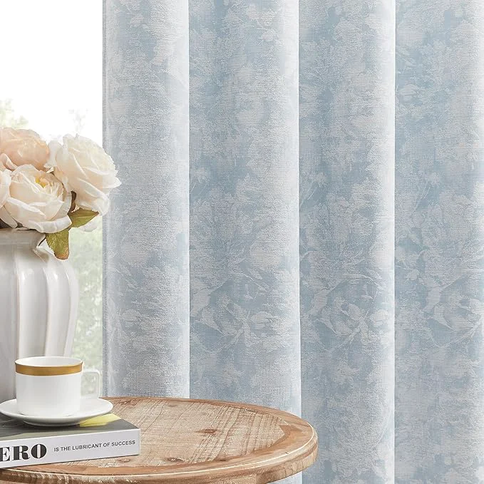 Smart Beauoop Blue Floral Jacquard Blackout Curtains 72 Inches Long 2 Panels Lightweight