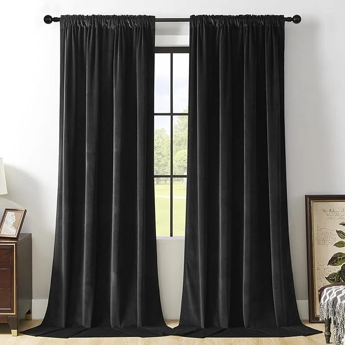 Elegant Joydeco Velvet Curtains Extra Wide Long Luxury Black Blackout Thermal Elite
