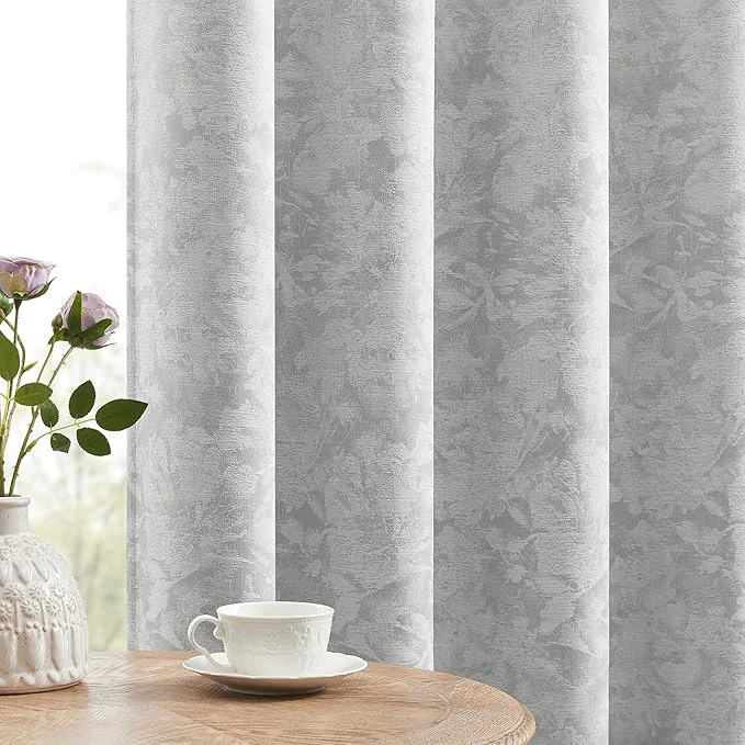 Fine Crafted Beauoop Grey Floral Jacquard Blackout Curtains 84 Inches Long 2 Panels Reliable