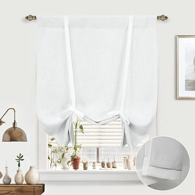 Fast DriftAway Double Layer Linen Blackout Tie Up Curtains Thermal Insulated Fully Official