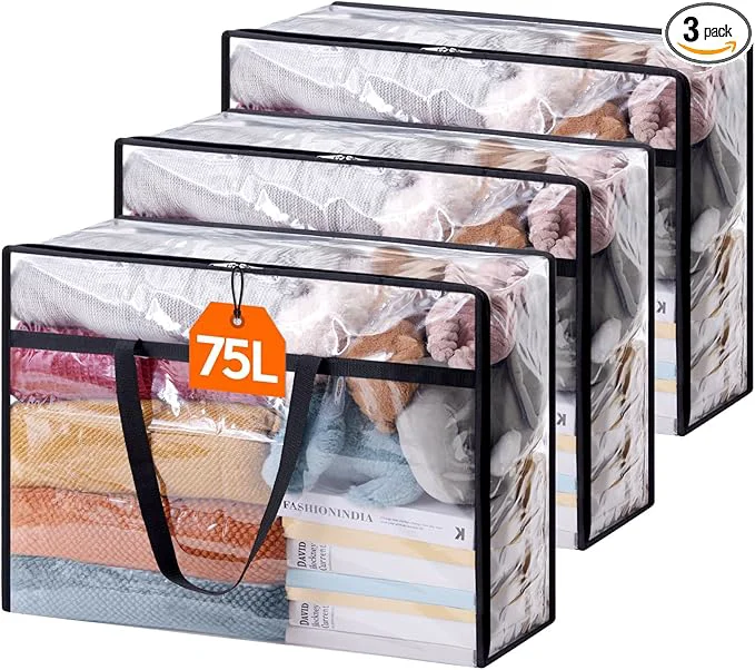 Minimalist Lifewit 3 Pack Clear Clothes Storage Bags 75L Large Plastic Blanket Storage Genuine