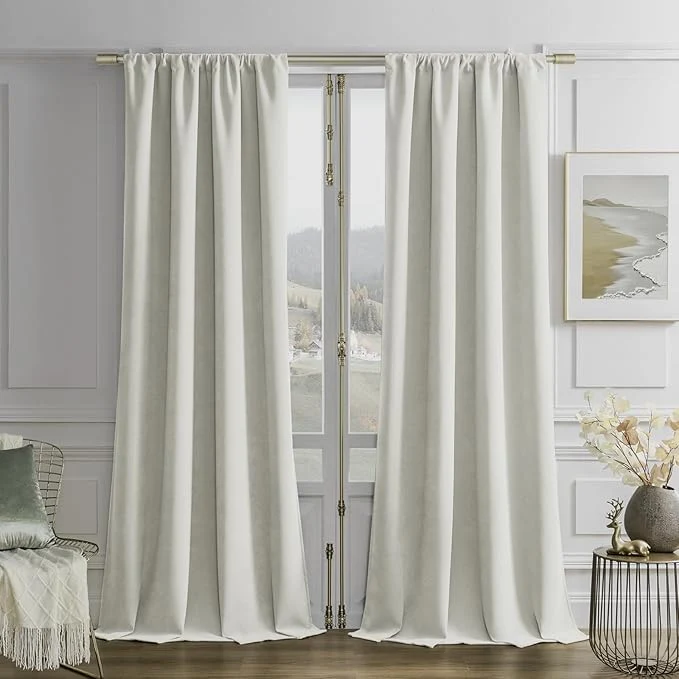 Durable Joydeco Vanilla Grey Velvet Curtains 84 Inches 2 Panels Luxury Thermal Functional