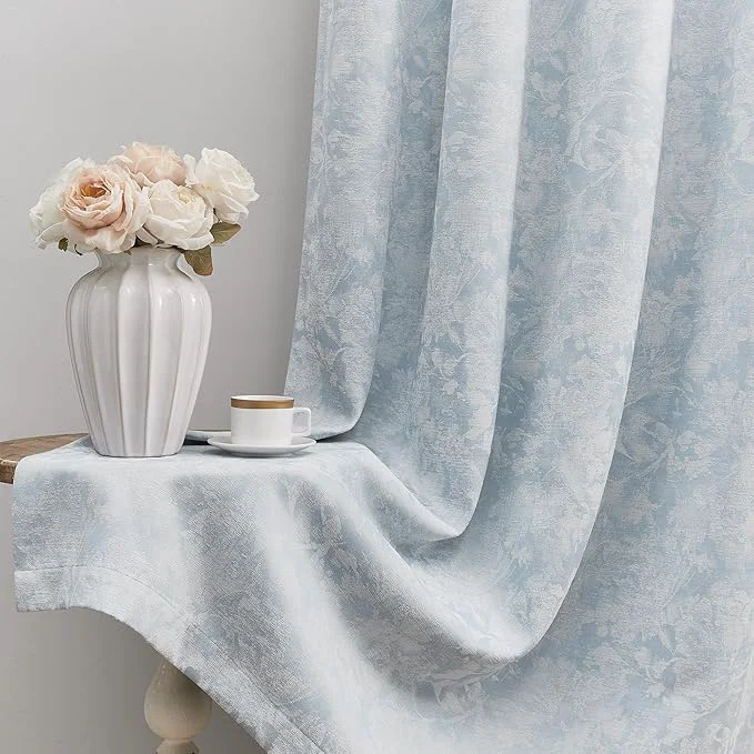 Flexible Beauoop Blue Floral Jacquard Blackout Curtains 120 Inches Long 2 Panels User-Friendly