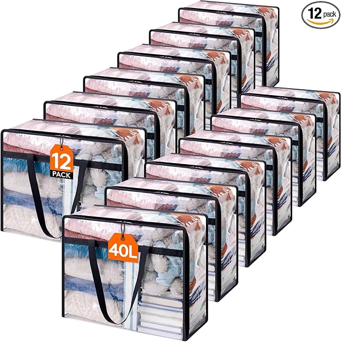 Unique Lifewit 12 Pack Clear Clothes Storage Bags 40L Plastic Blanket Storage Bag Fast