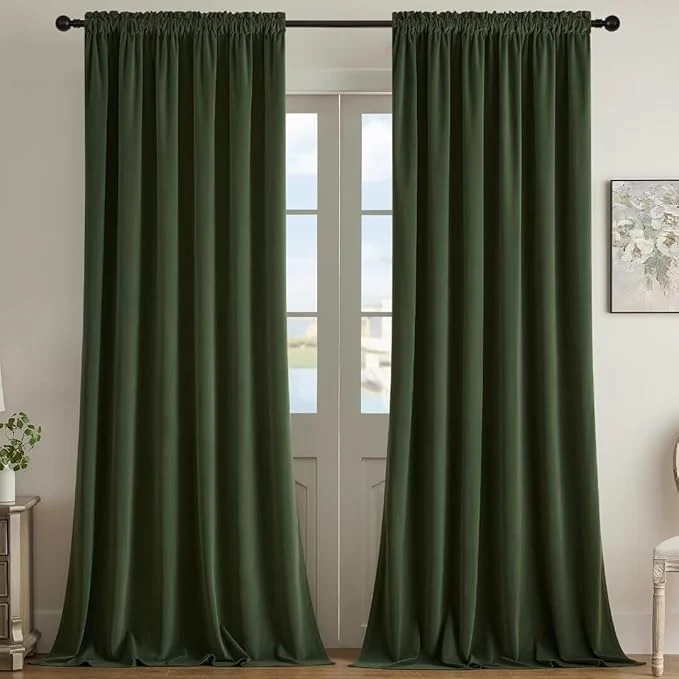 Flexible Joydeco Green Velvet Curtains 84 inch Length 2 Panels Luxury Blackout Rod Specialty