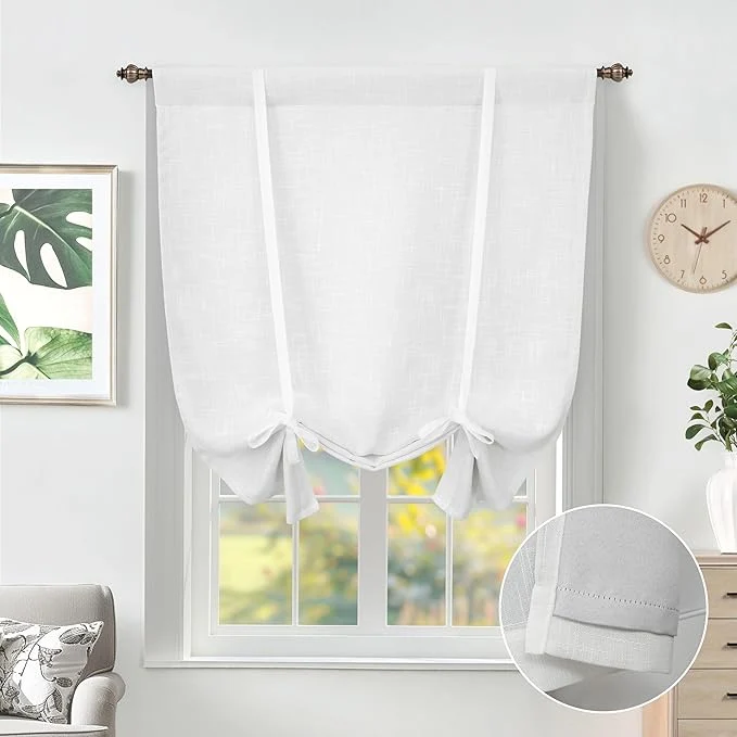Certified DriftAway Double Layer Linen Blackout Tie Up Curtains Thermal Insulated Fully Pure