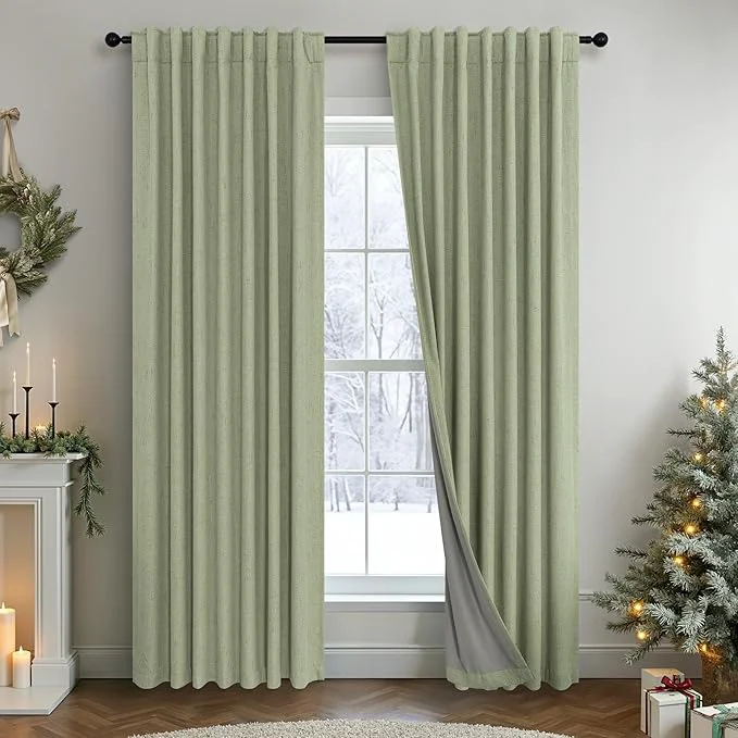 Responsible Pitalk Light Sage Green Black Out Curtains 63 Inch Long 2 Panel Set Back Tab Sophisticated