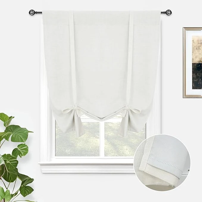 Modern DriftAway Double Layer Linen Blackout Tie Up Curtains Thermal Insulated Fully Responsible