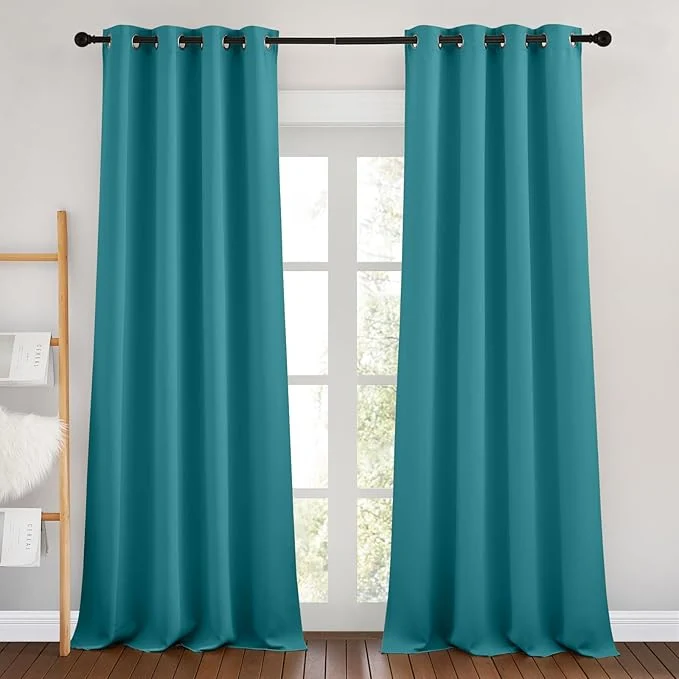Luxury NICETOWN Peacock Teal Blackout Bedroom Curtains 96 inches Long Grommet Thermal Excellent