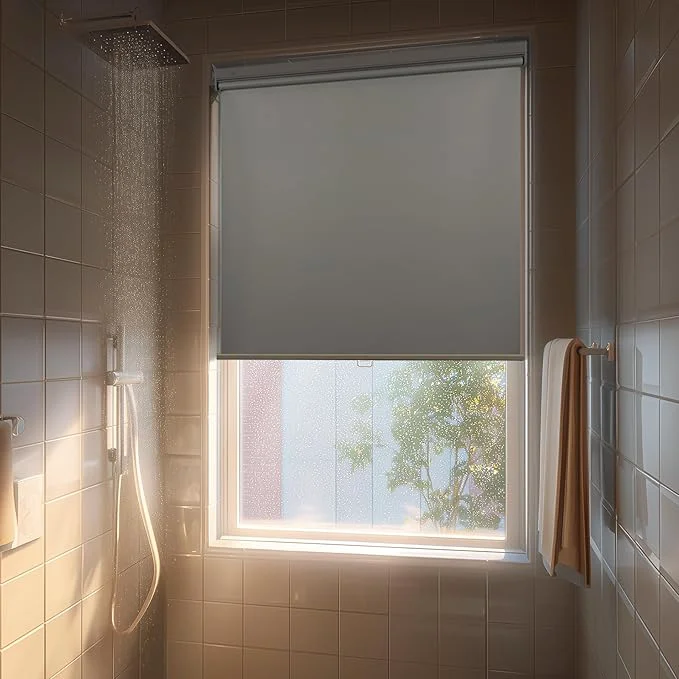 Artisan HESTIA No Drill Cordless Blackout Roller Shades Screwless Waterproof Shower Detailed