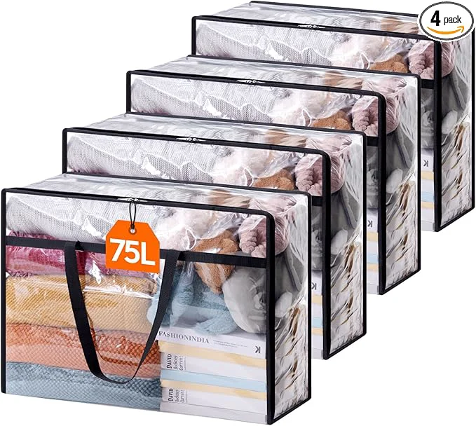 Genuine Lifewit 4 Pack Clear Clothes Storage Bags 75L Large Plastic Blanket Storage Premium Material