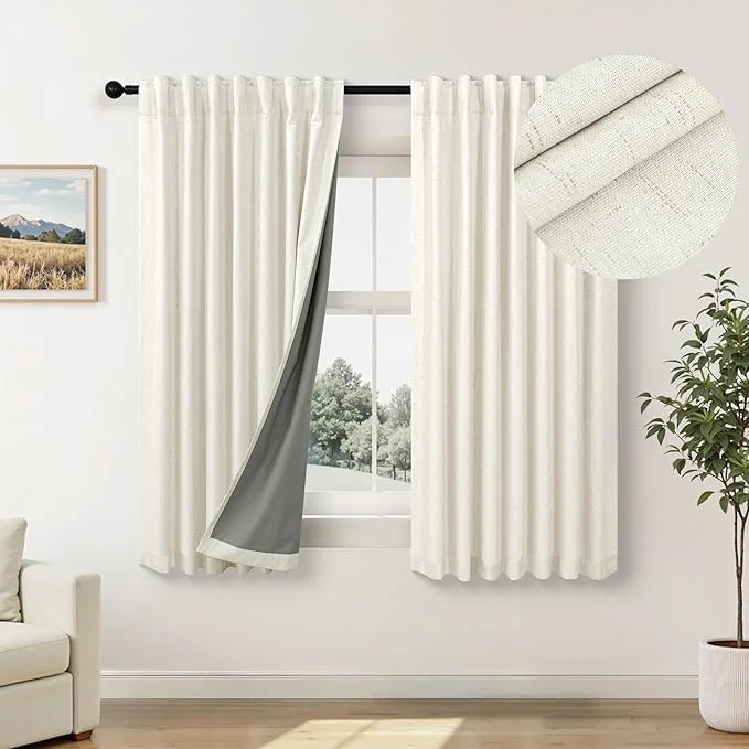 Functional Pitalk Cream Blackout Curtains and Drapes 48 Inch Long Faux Linen Privacy RV Convenient