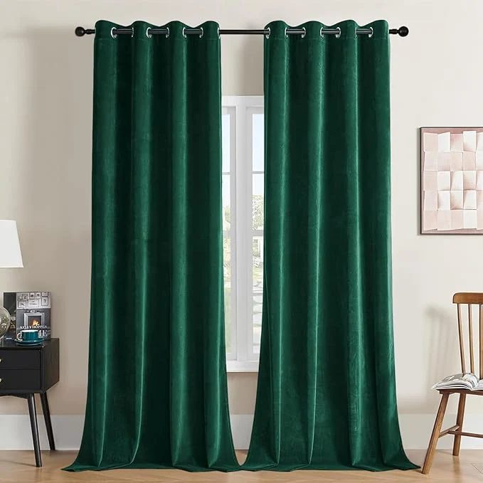 Unique Joydeco Dark Green Velvet Curtains 84 Inches Length Grommet Curtains 2 Panels Modern