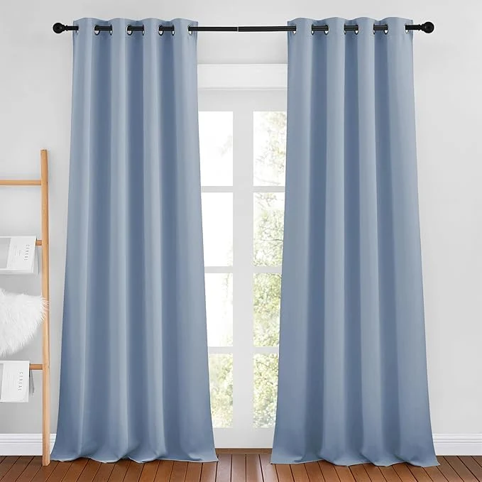 Smart NICETOWN Vintage Blue Blackout Curtains 102 inches Long Grommet Thermal Eco-Friendly