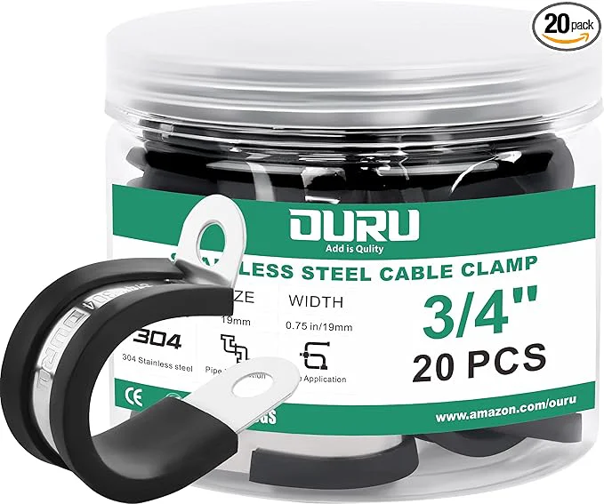 Quality 20pcs 3 4 Inch Stainless Steel Cable Clamps Rubber Coated Cushioned Insulated Smart