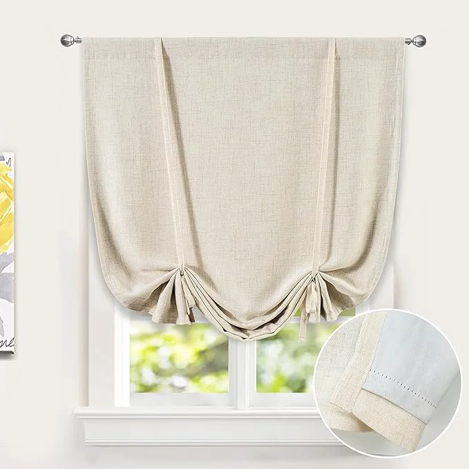 Organic DriftAway Double Layer Linen Blackout Tie Up Curtains Thermal Insulated Fully Trusted