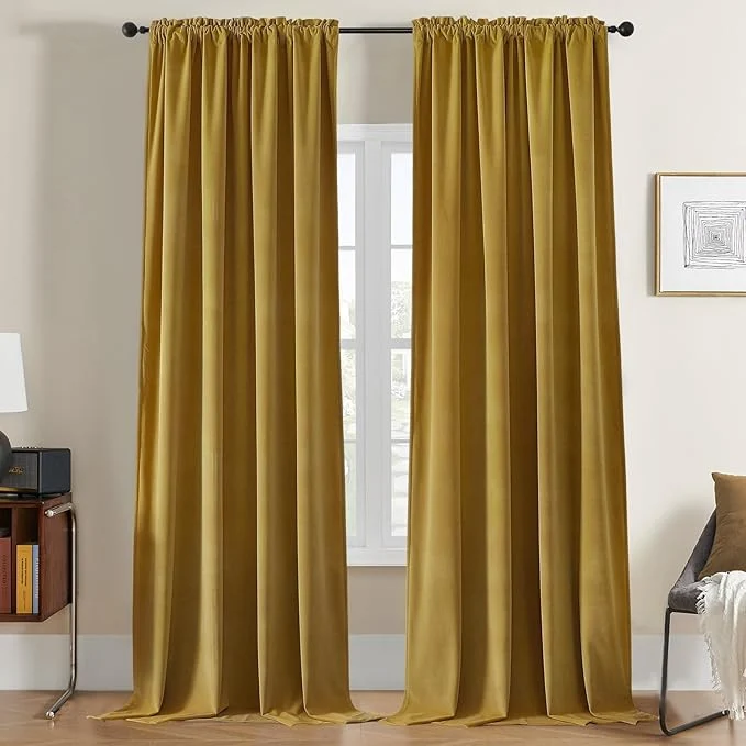 Top-Quality Joydeco Brown Velvet Curtains 63 inch Length 2 Panels Luxury Blackout Rod Powerful