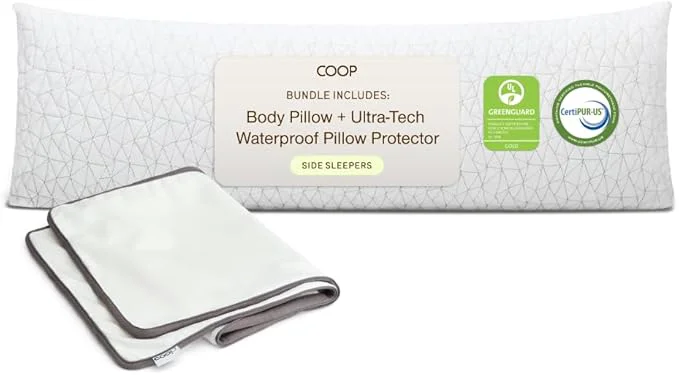 Contemporary Coop Home Goods Adjustable Body Pillow and Ultra-Tech Waterproof Detailed