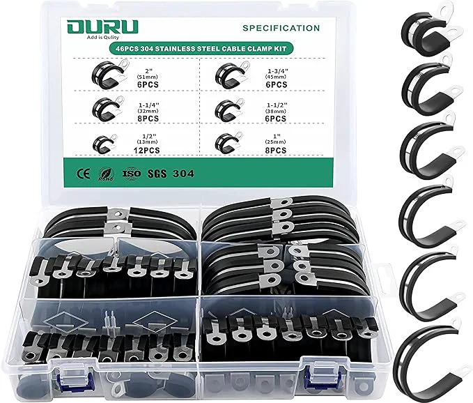 First-Class 46PCS Cable Clamps Assortment Kit Stainless Steel Rubber Coated Cushioned Luxury