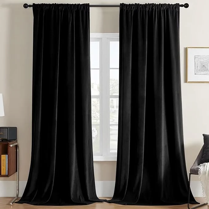 Casual Joydeco Black Velvet Curtains 84 inch Length 2 Panels Luxury Blackout Rod Consistent