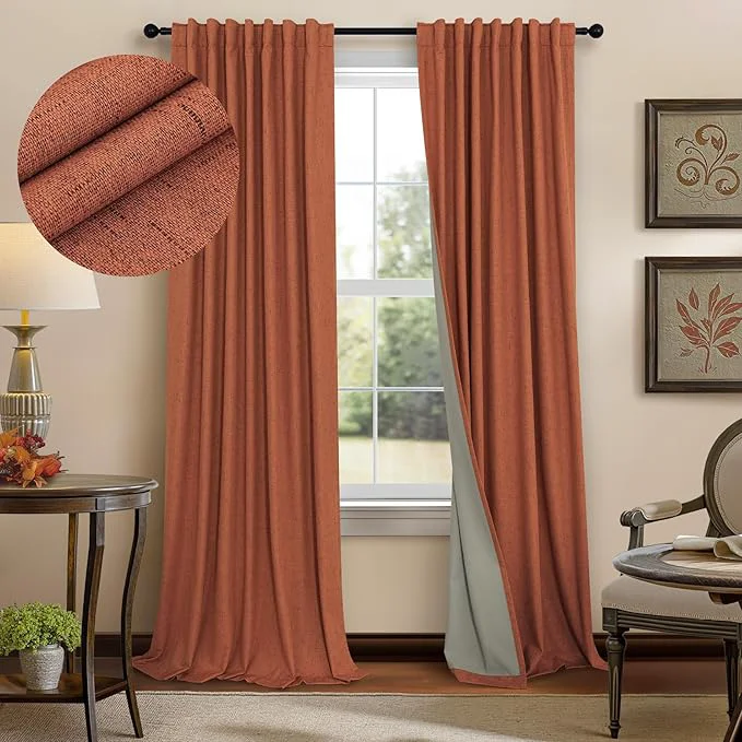Premium Rust Colored Curtains for Bedroom 96 Inches Long 2 Panel Set Faux Linen Cute Environmentally Friendly