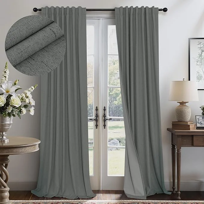 Pure Dark Grey Curtains 108 Inches Long 2 Panels Set Practical