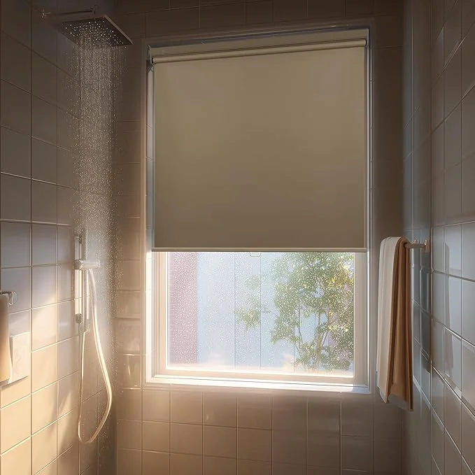 Artisan HESTIA No Drill Cordless Blackout Roller Shades Screwless Waterproof Shower Functional