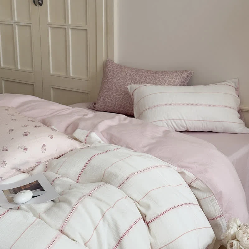 Expertly Made Ownkoti Pink Blossom Washed Cotton Four Piece Bedding Set Proven