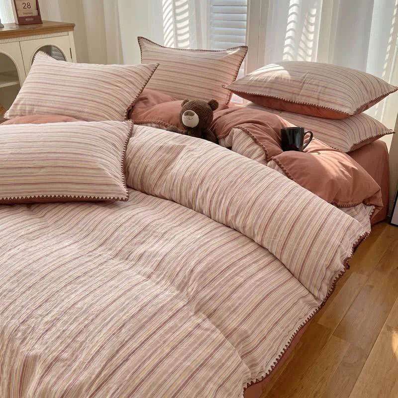 Luxury Ownkoti Vintage Red Plaid Cotton Bedding Set Classic