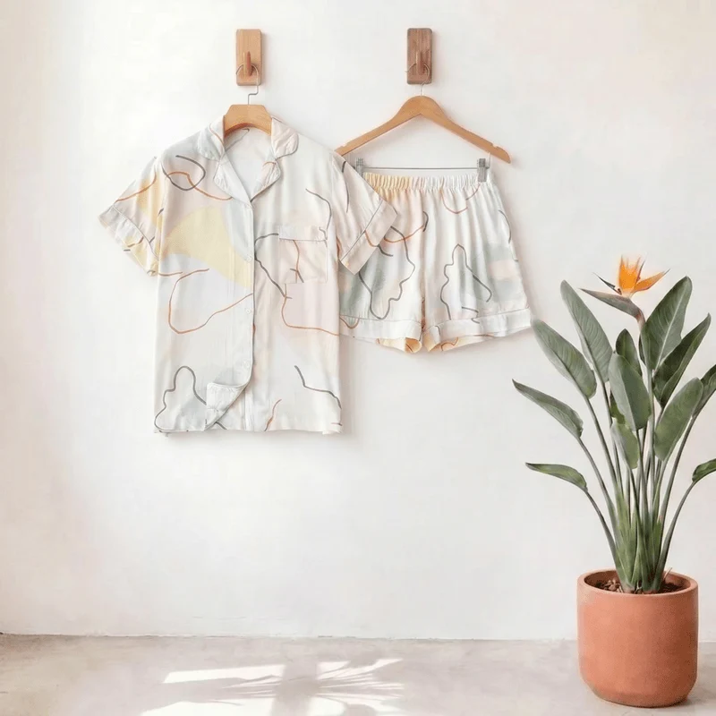 Smart Ownkoti Abstract Print Sateen Short Sleeve Loungewear Set Quality