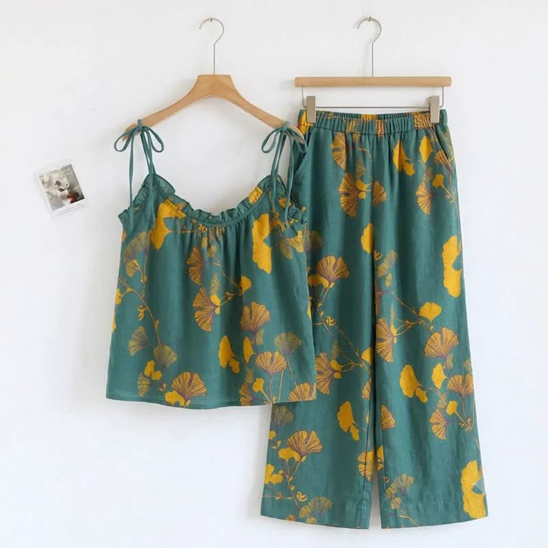 Top-Quality Ownkoti Botanical Leaf Cami amp Pants Loungewear Set Artisan