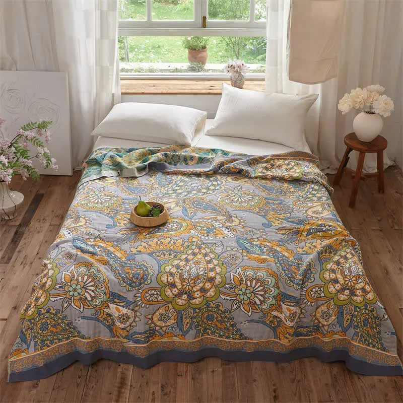 Excellent Ownkoti Double-Sided Artistic Paisley Muslin Blanket Quilt Exceptional