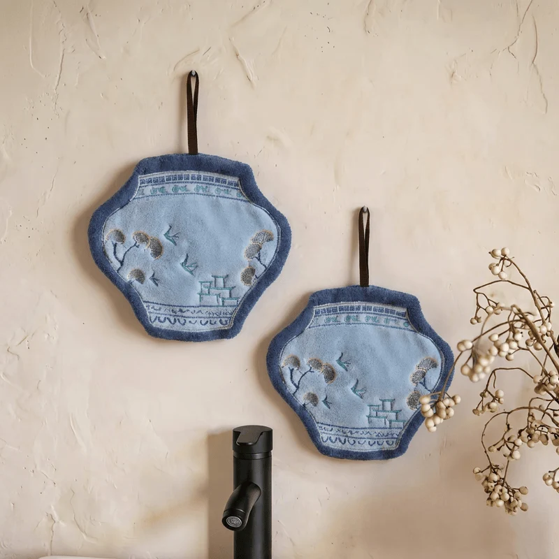 Detailed Ownkoti Blue Willow Coral Fleece Hand Towels Practical