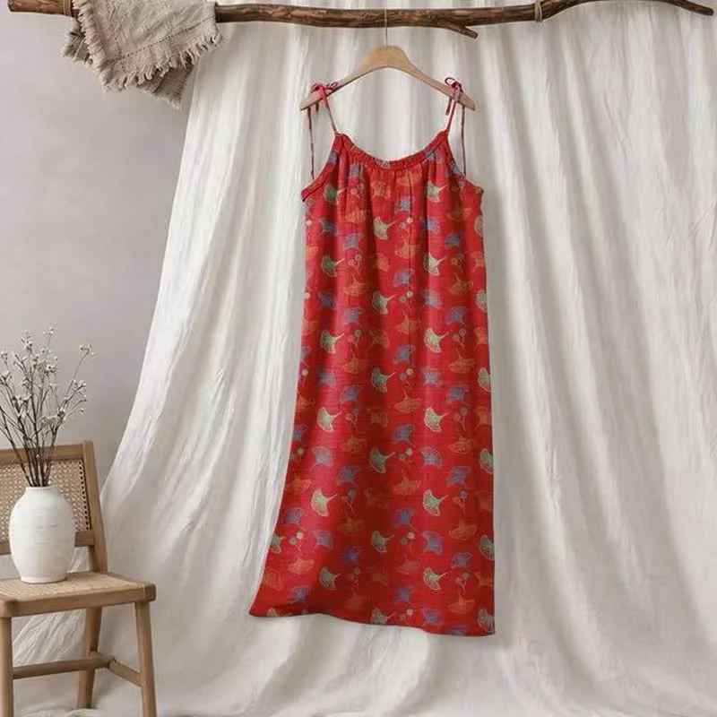 World-Class Ownkoti Ginkgo Floral Tie Strap Lounge Dress Healthy