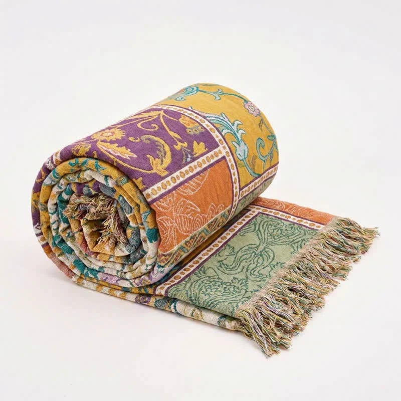 Modern Ownkoti Boho Cotton Patchwork Floral Tassel Quilt Elite