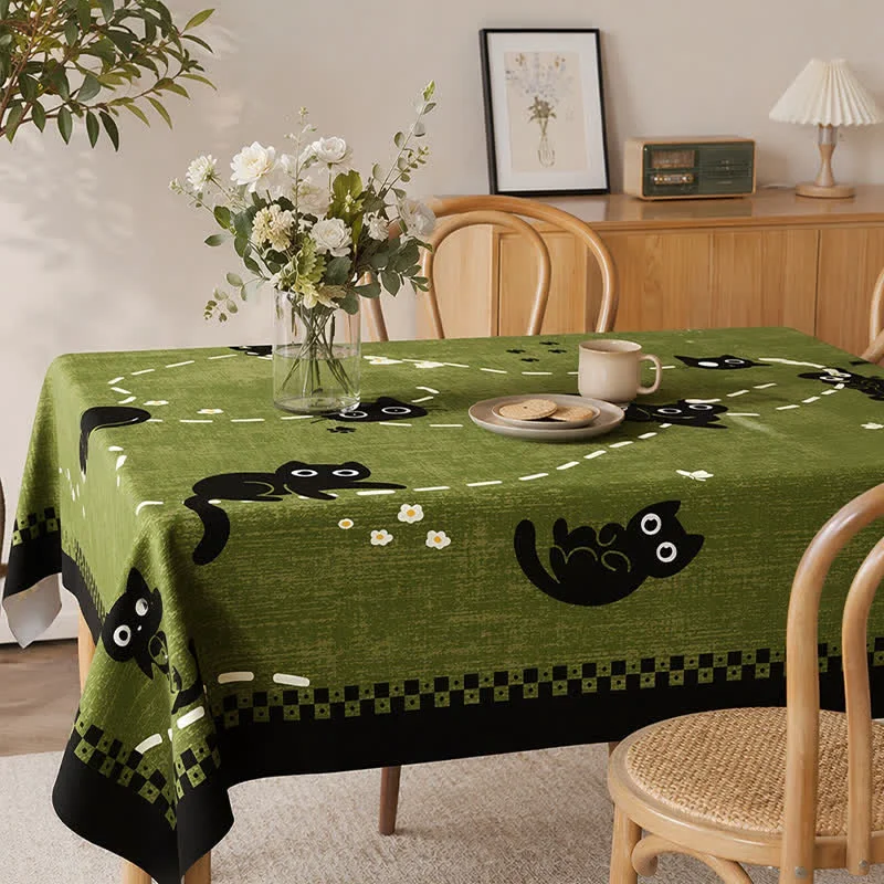 Sustainable Ownkoti Playful Cat Garden Waterproof PVC Tablecloth Selected