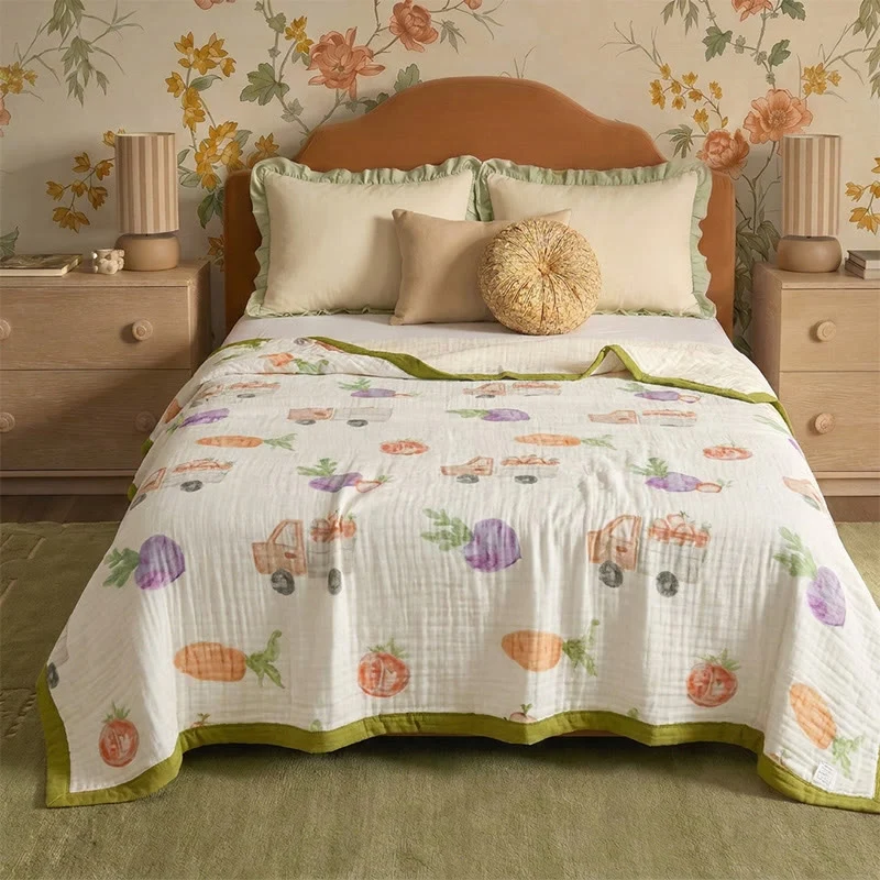 Breathable Ownkoti Garden Veggie Print Cotton Gauze Blanket Premium