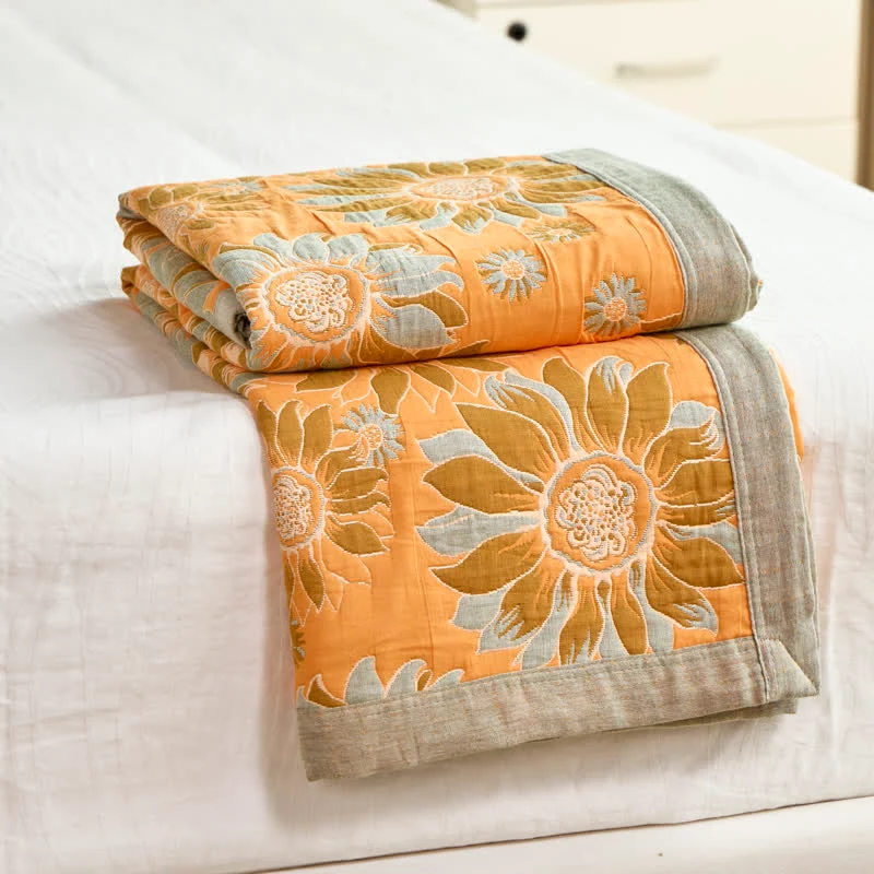 Crafted Ownkoti Vintage Orange Sunflower Cotton Blanket Advanced